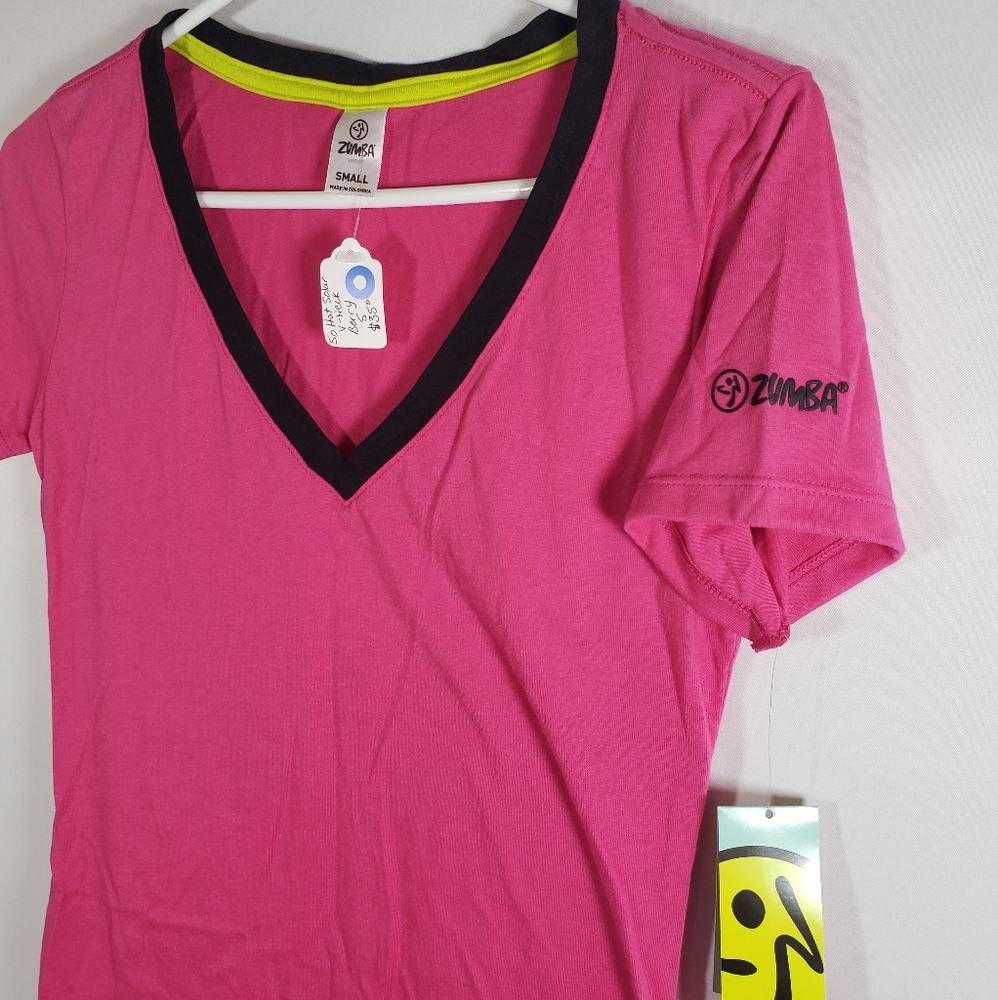 Zumba Fitness Pink V Neck T Shirt Size Small